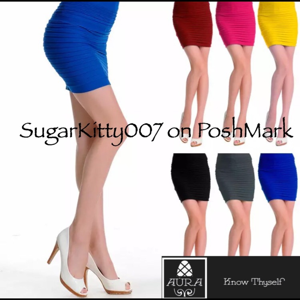 Blue Bodycon Ruffle Mini Office Skirt - Picture 3 of 4